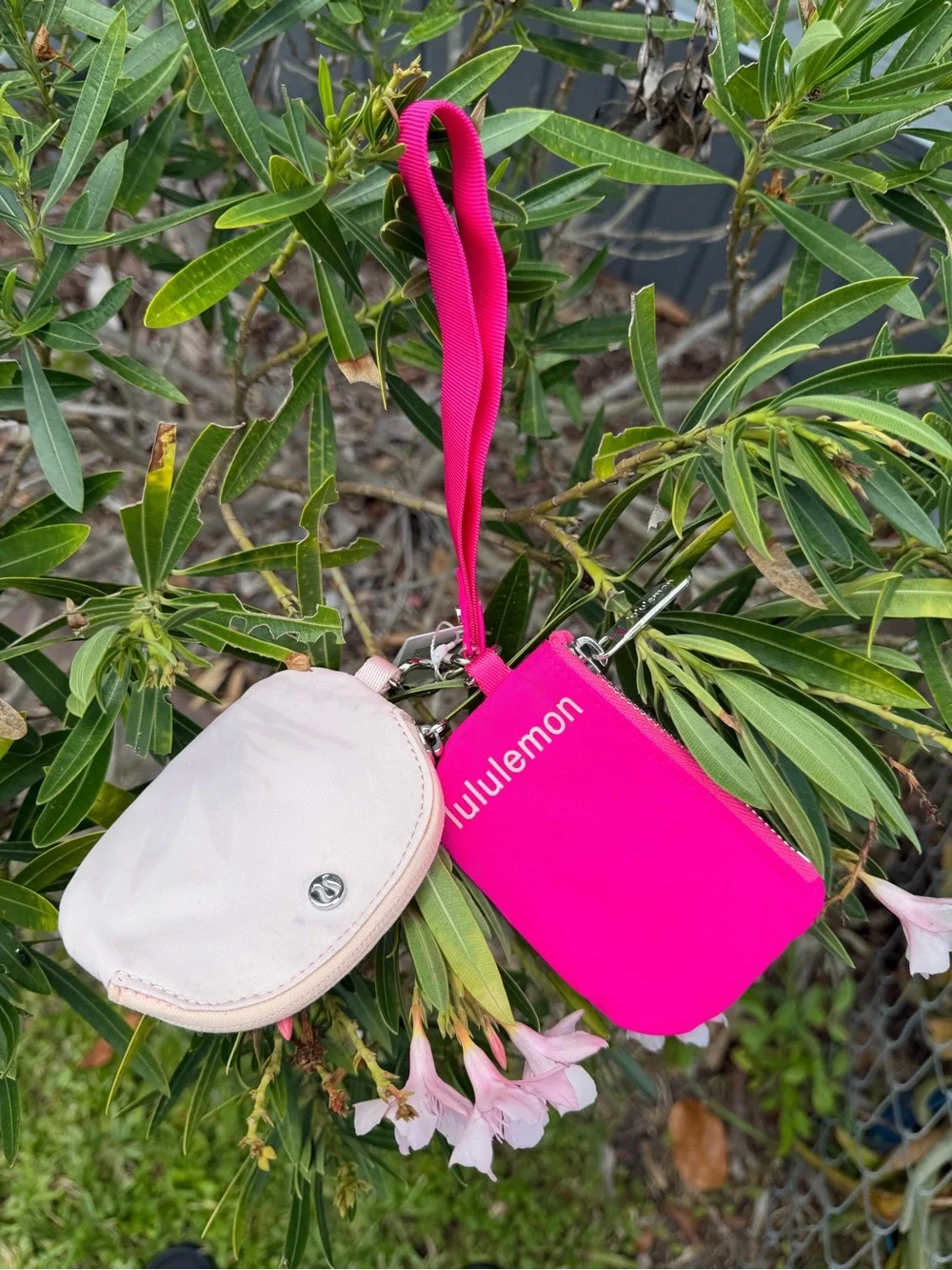 LULULEMON hot pink and cream dual pouch wristlet Keychain